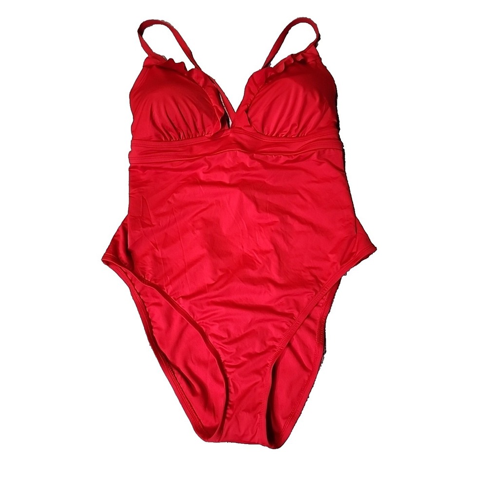 Shade & Shore Swimsuit XL Red Open Back One Piece Strap High Leg Medium Coverage